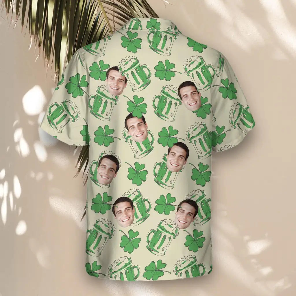 Custom Face &amp; Logo Shamrock Celebration Hawaiian Shirt | Perfect St. Patrick's Day &amp; Irish Celebration