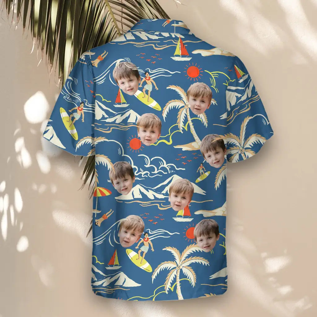 Custom Face &amp; Logo Surf Island Vibes Hawaiian Shirt | Perfect Beach &amp; Surf Adventure