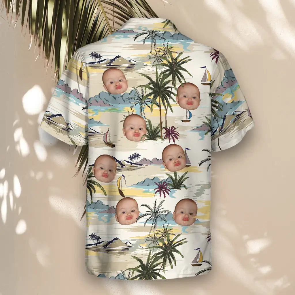 Custom Face &amp; Logo Tranquil Island Hawaiian Shirt | Unique Summer Beach Gift for Men