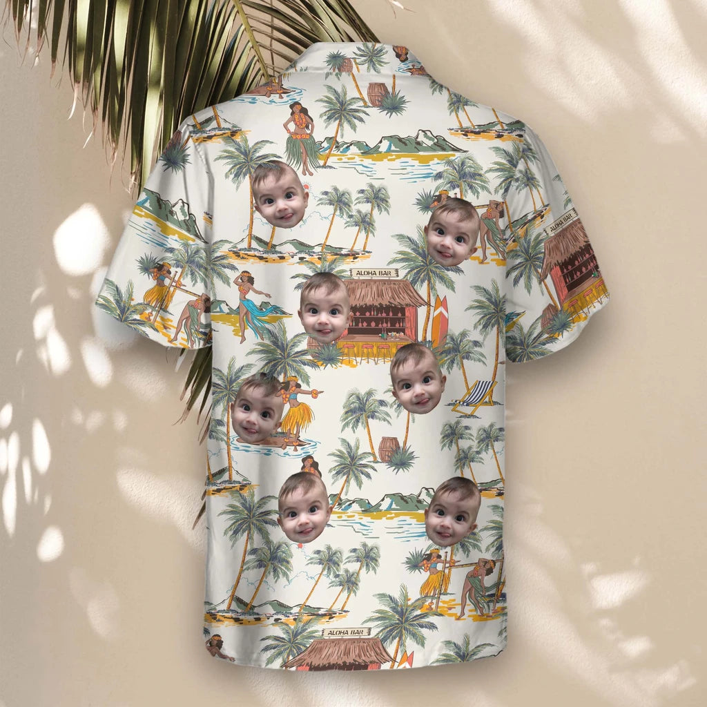 Custom Face &amp; Logo Tropical Escape Hawaiian Shirt | Unique Summer Beach Gift for Men