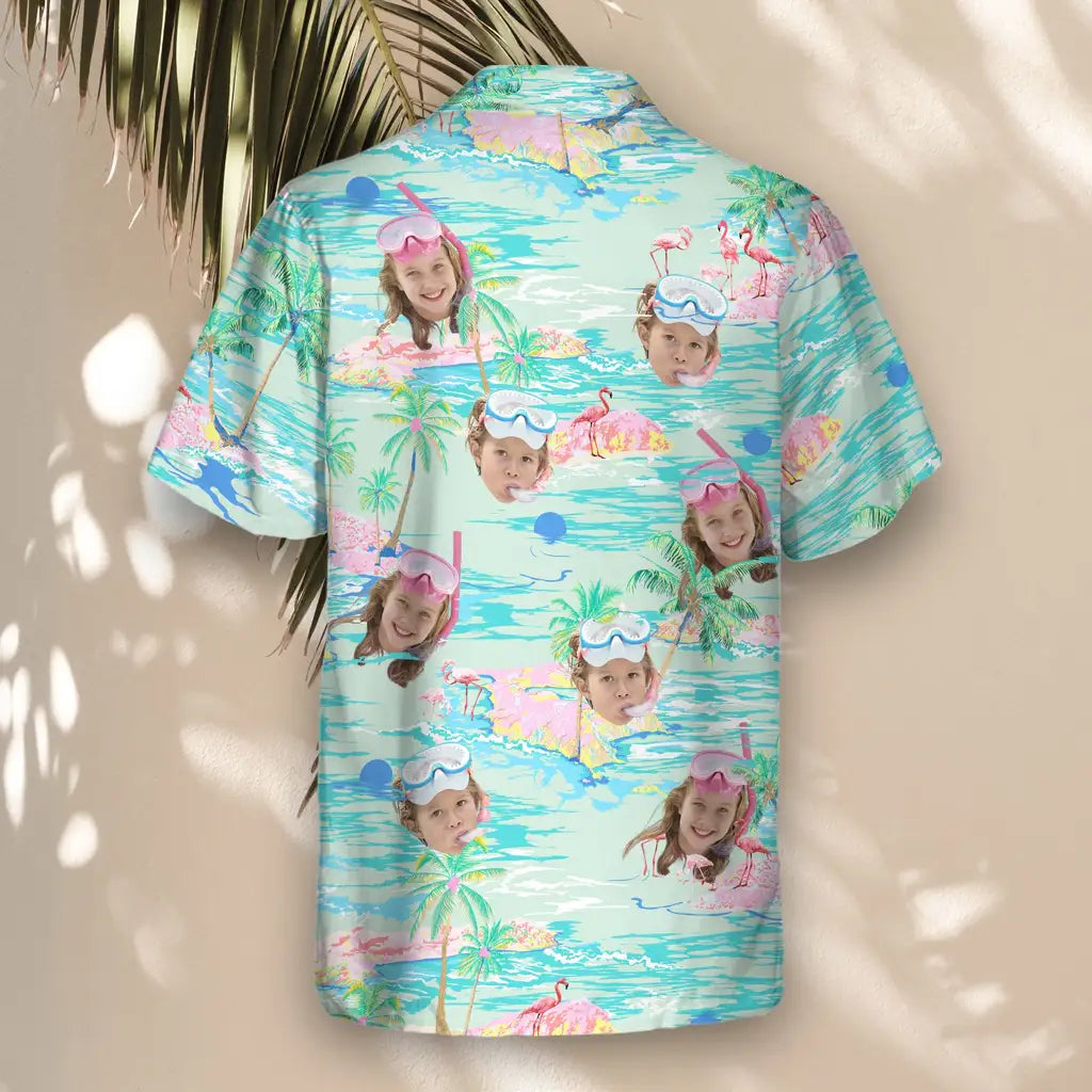 Custom Face &amp; Logo Tropical Flamingo Paradise Hawaiian Shirt | Custom Gift for Beach Vacation &amp; Cruises