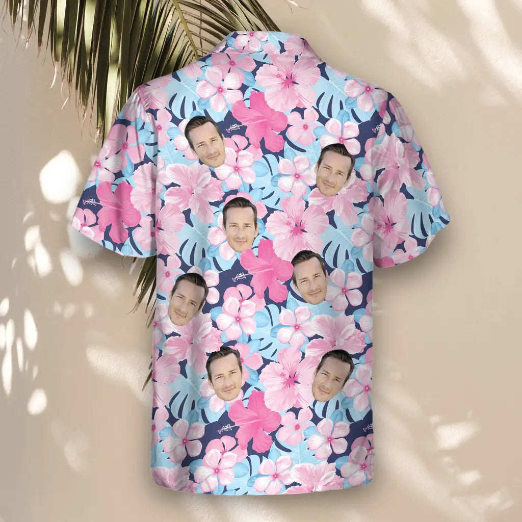 Custom Face &amp; Logo Tropical Floral Escape Hawaiian Shirt | Custom Gift for Beach Vacation &amp; Cruises
