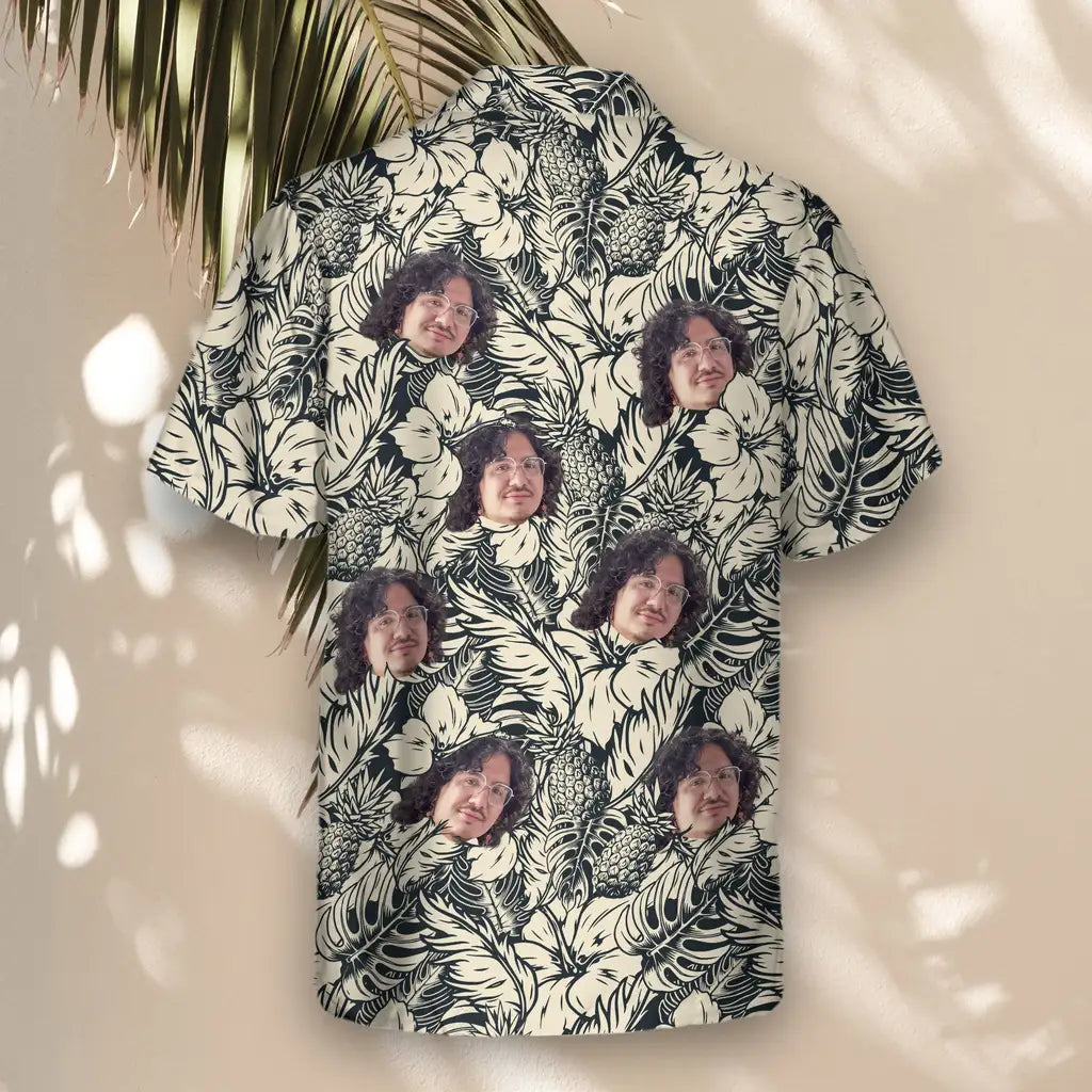 Custom Face &amp; Logo Tropical Garden Elegance Hawaiian Shirt | Unique Summer Beach Gift for Men