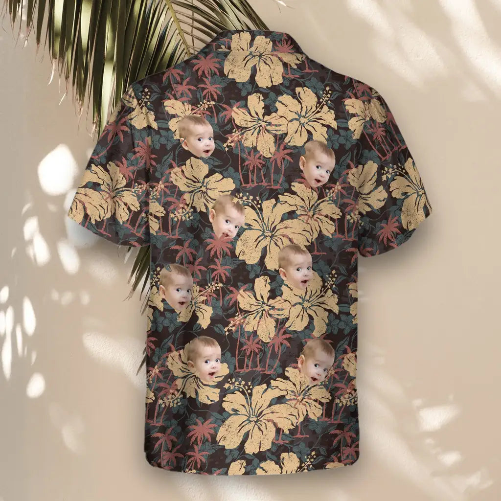 Custom Face &amp; Logo Tropical Grunge Bloom Hawaiian Shirt | Custom Gift for Beach Vacation &amp; Cruises