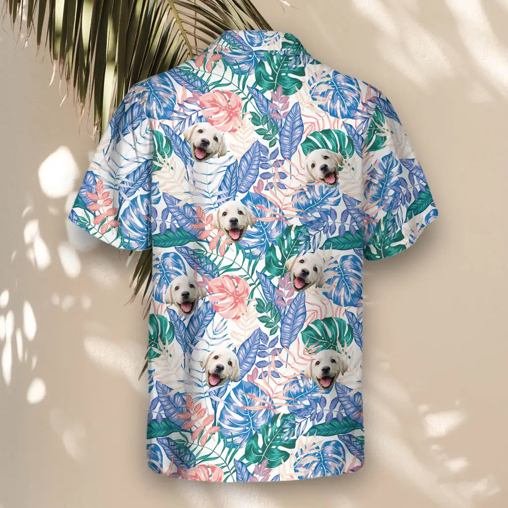 Custom Face &amp; Logo Tropical Leaf Fusion Hawaiian Shirt | Unique Summer Beach Gift for Men