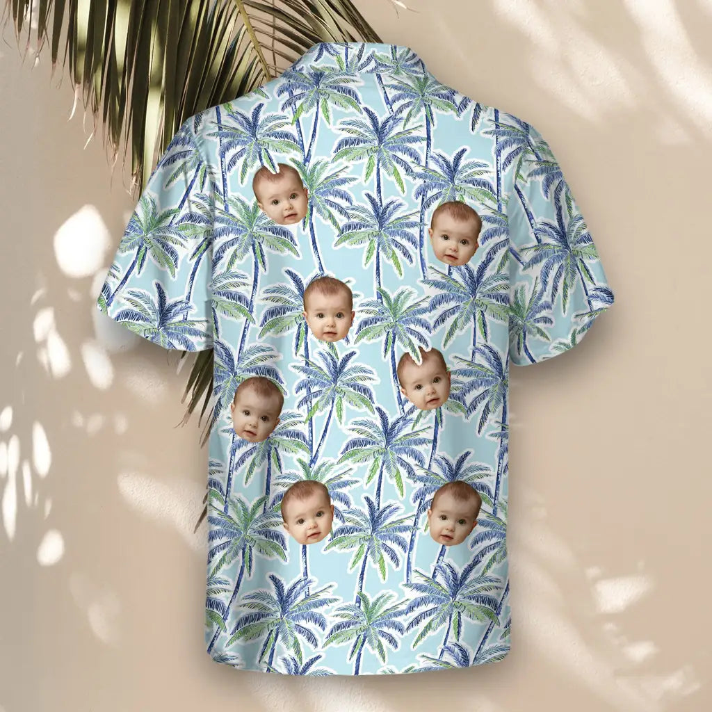 Custom Face &amp; Logo Palm Breeze Hawaiian Shirt | Unique Summer Beach Gift for Men