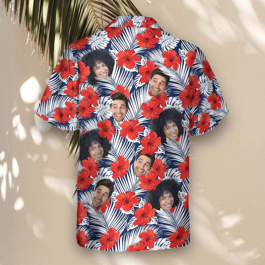Custom Face &amp; Logo Red Hibiscus Tropics Hawaiian Shirt | Custom Gift for Beach Vacation &amp; Cruises