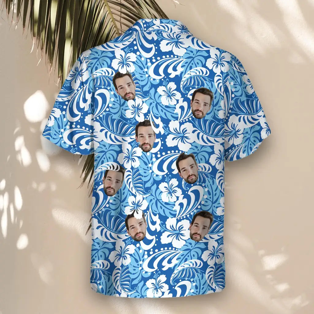 Custom Face &amp; Logo Royal Blue Tropics Hawaiian Shirt | Unique Summer Beach Gift for Men