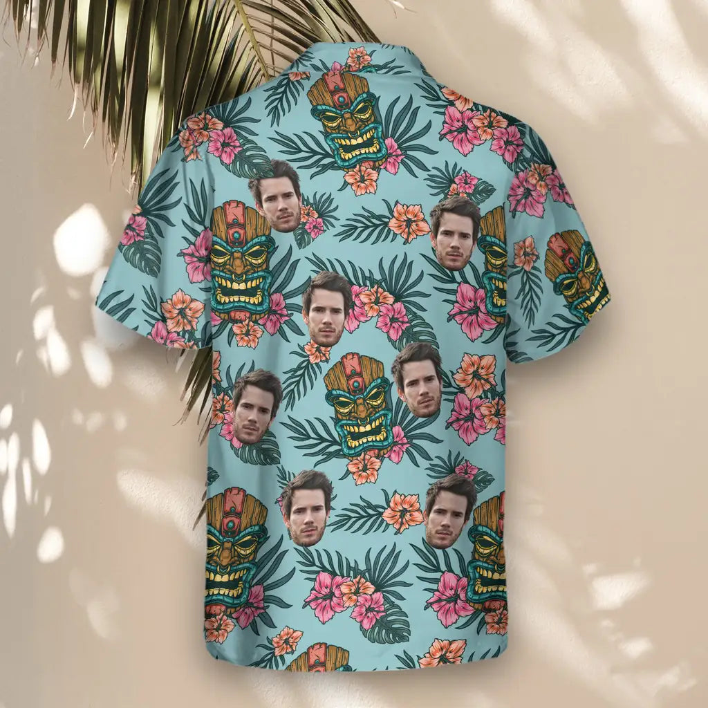 Custom Face &amp; Logo Tropical Tiki Mask Hawaiian Shirt | Great for Themed Parties &amp; Group Events