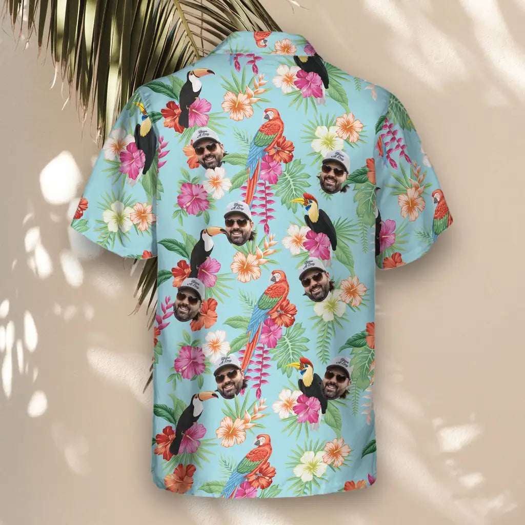 Custom Face &amp; Logo Tropical Toucan &amp; Macaw Paradise Hawaiian Shirt | Unique Gift for Wildlife Lovers