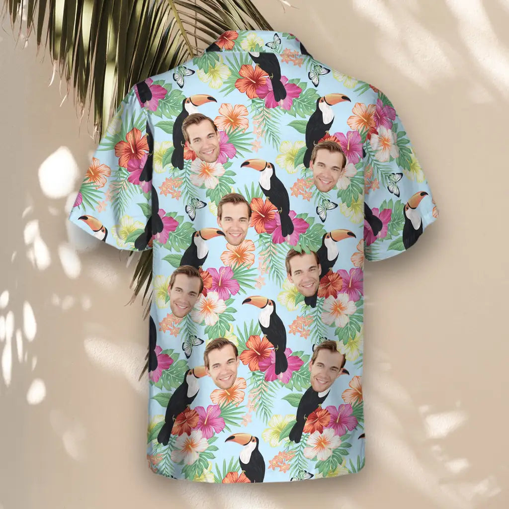 Custom Face &amp; Logo Tropical Toucan Hawaiian Shirt | Unique Gift for Wildlife Lovers