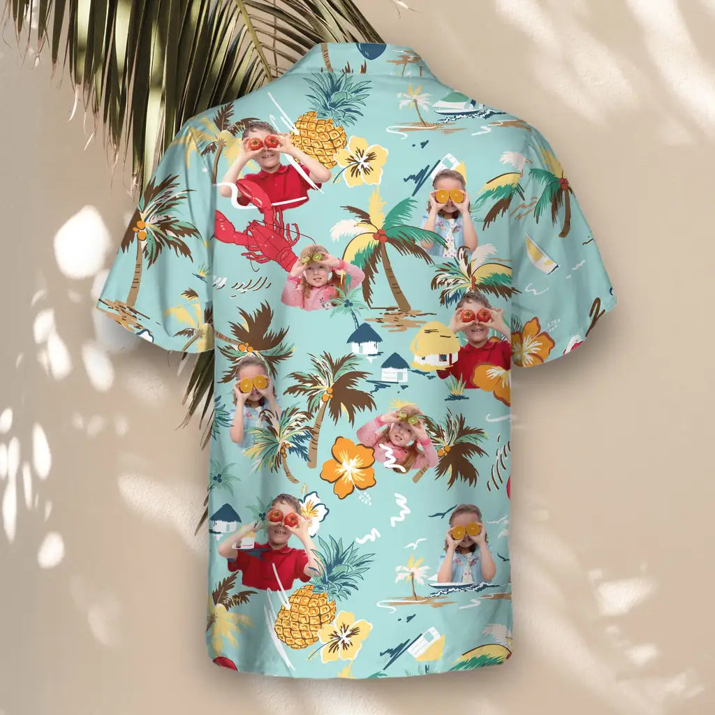 Custom Face &amp; Logo Turquoise Tropical Island Hawaiian Shirt | Unique Summer Beach Gift for Men