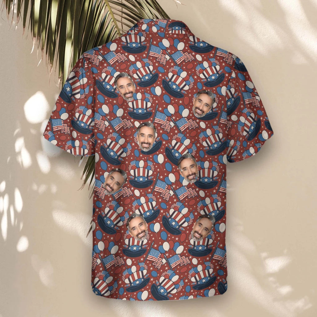Custom Face &amp; Logo Uncle Sam Celebration Hawaiian Shirt | Perfect 4th of July &amp; Patriotic Celebration