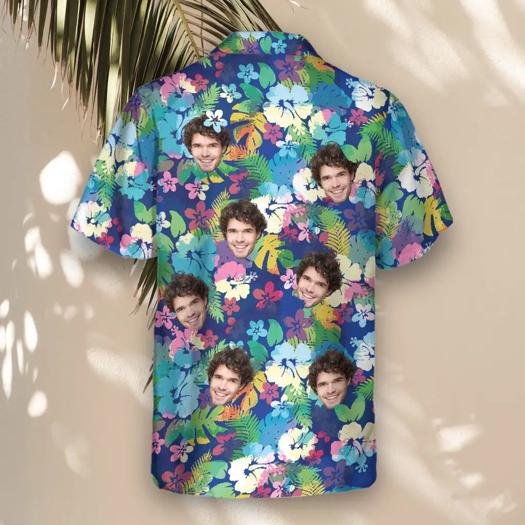 Custom Face &amp; Logo Vibrant Hibiscus Hawaiian Shirt | Custom Gift for Beach Vacation &amp; Cruises