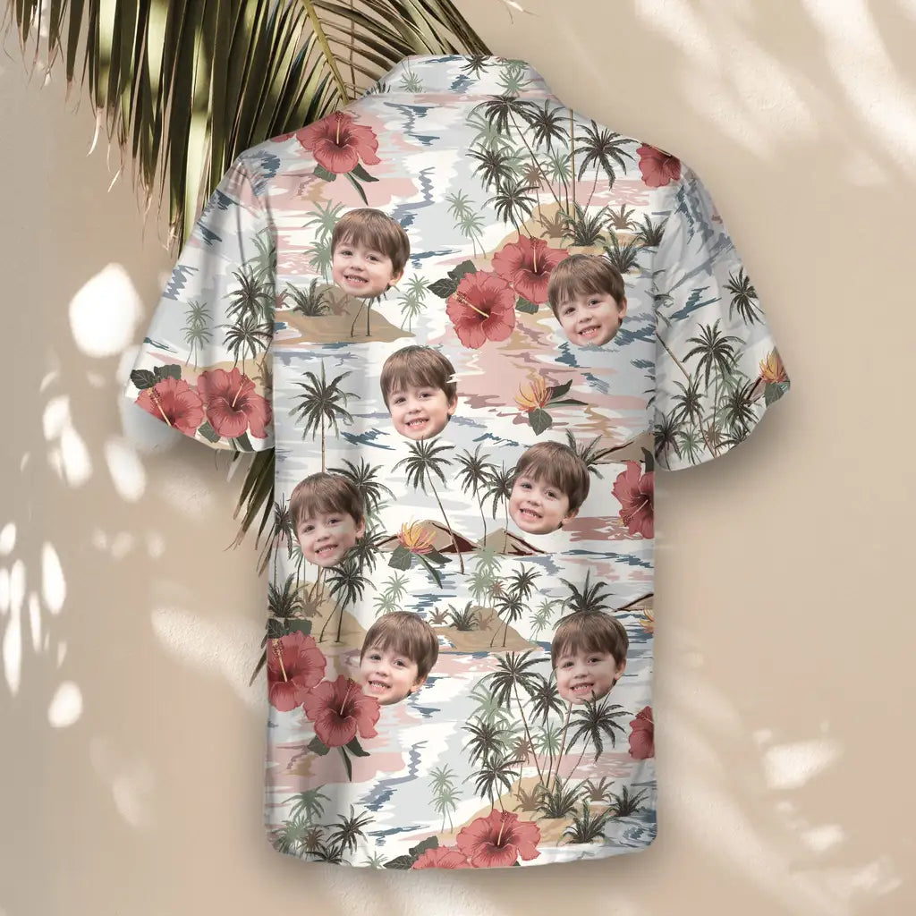 Custom Face &amp; Logo Vintage Island Palm Hibiscus Hawaiian Shirt | Perfect Vacation &amp; Tropical Party Wear