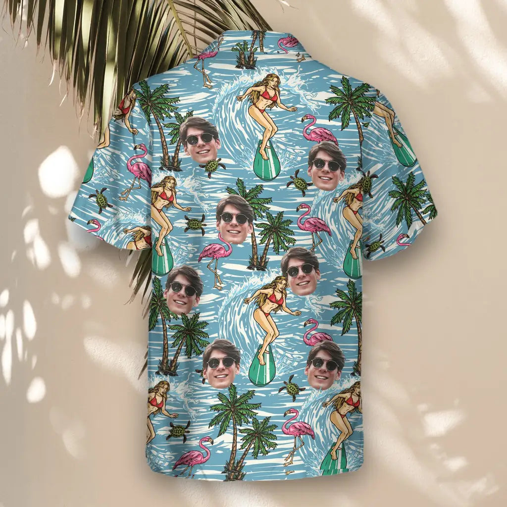 Custom Face &amp; Logo Vintage Surf &amp; Sun Hawaiian Shirt | Perfect Vacation &amp; Tropical Party Wear