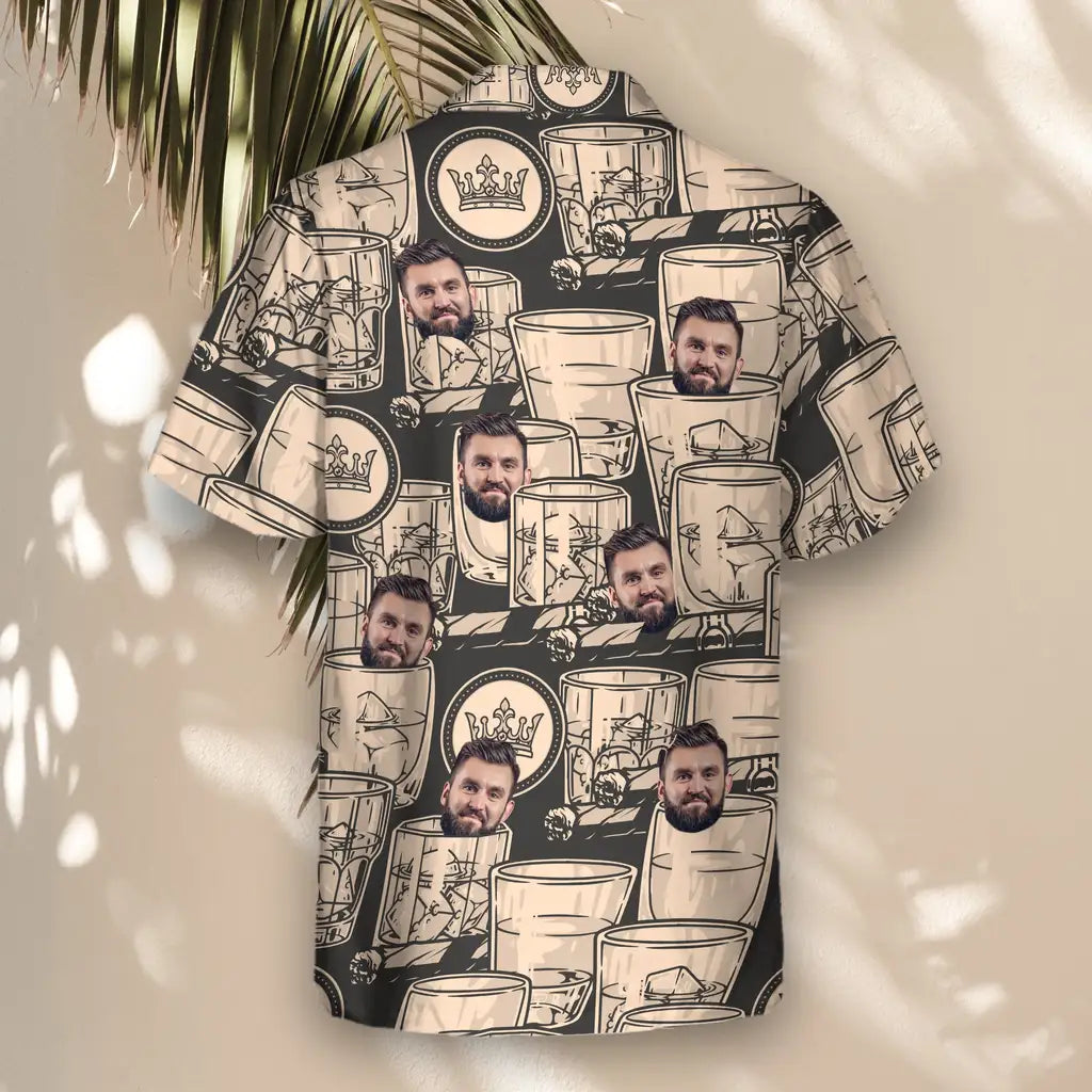 Custom Face &amp; Logo Whiskey Booze Hawaiian Shirt | Great Gift for Party Lovers &amp; Celebration