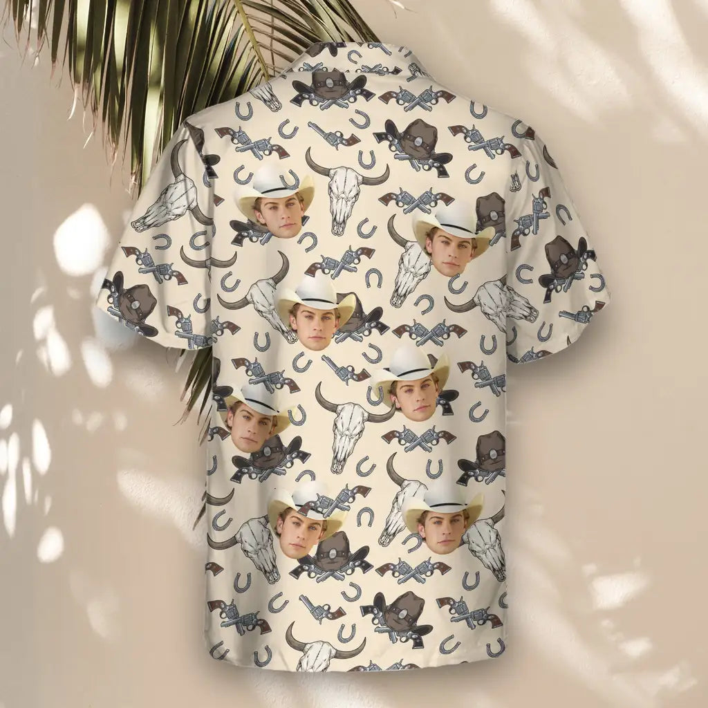 Custom Face &amp; Logo Wild West Justice Hawaiian Shirt | Unique Summer Beach Gift for Men
