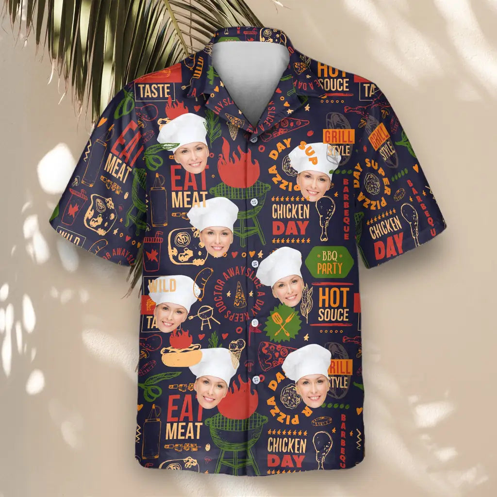 Custom Face &amp; Logo BBQ Feast Paradise Hawaiian Shirt | Perfect Backyard BBQ &amp; Summer Gathering