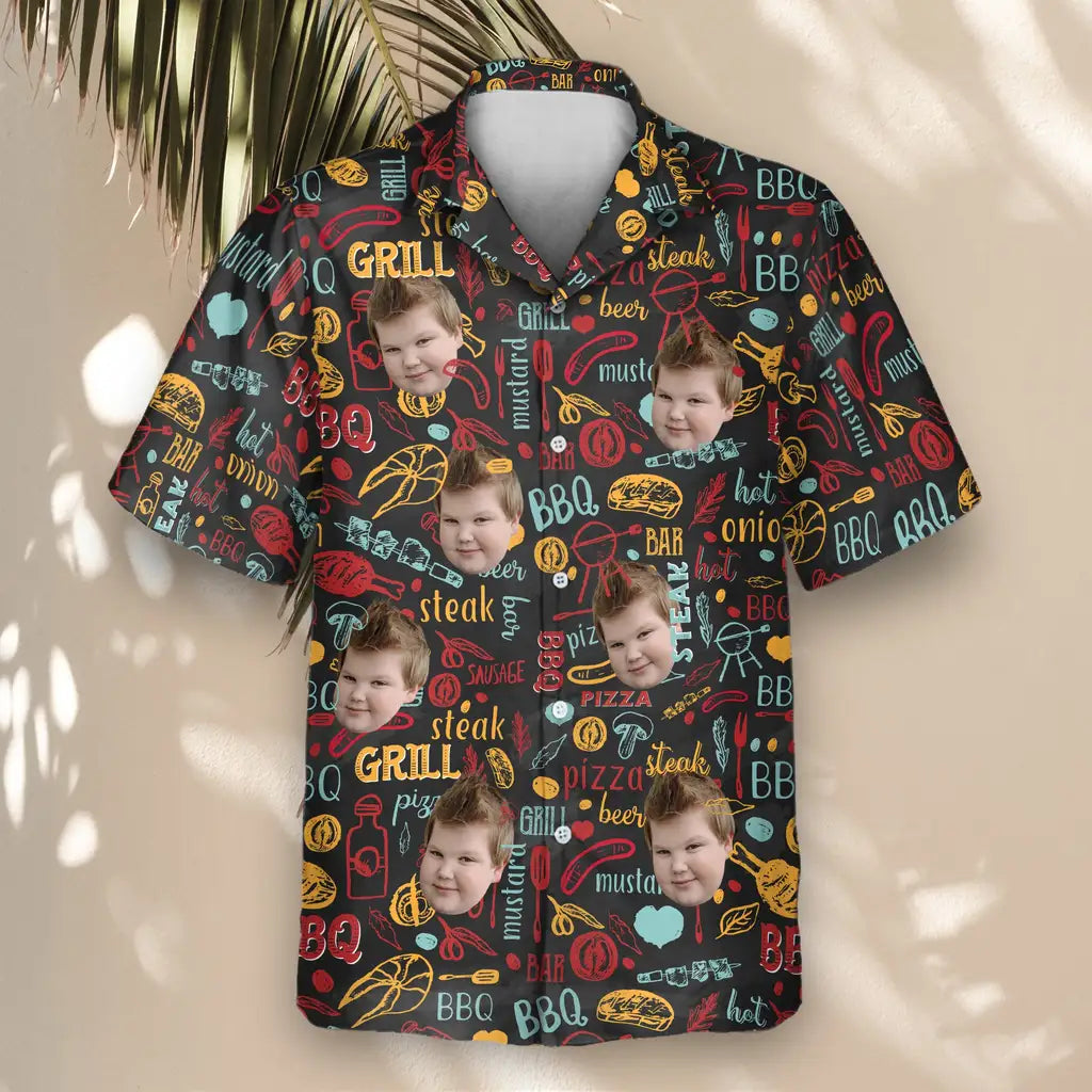 Custom Face &amp; Logo BBQ Royale Night Hawaiian Shirt | Perfect Backyard BBQ &amp; Summer Gathering