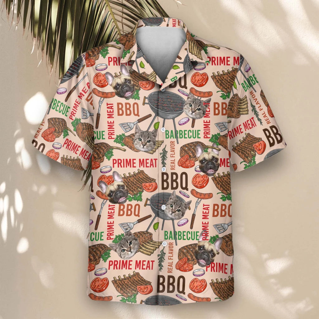 Custom Face &amp; Logo Barbecue Time Hawaiian Shirt | Perfect Backyard BBQ &amp; Summer Gathering