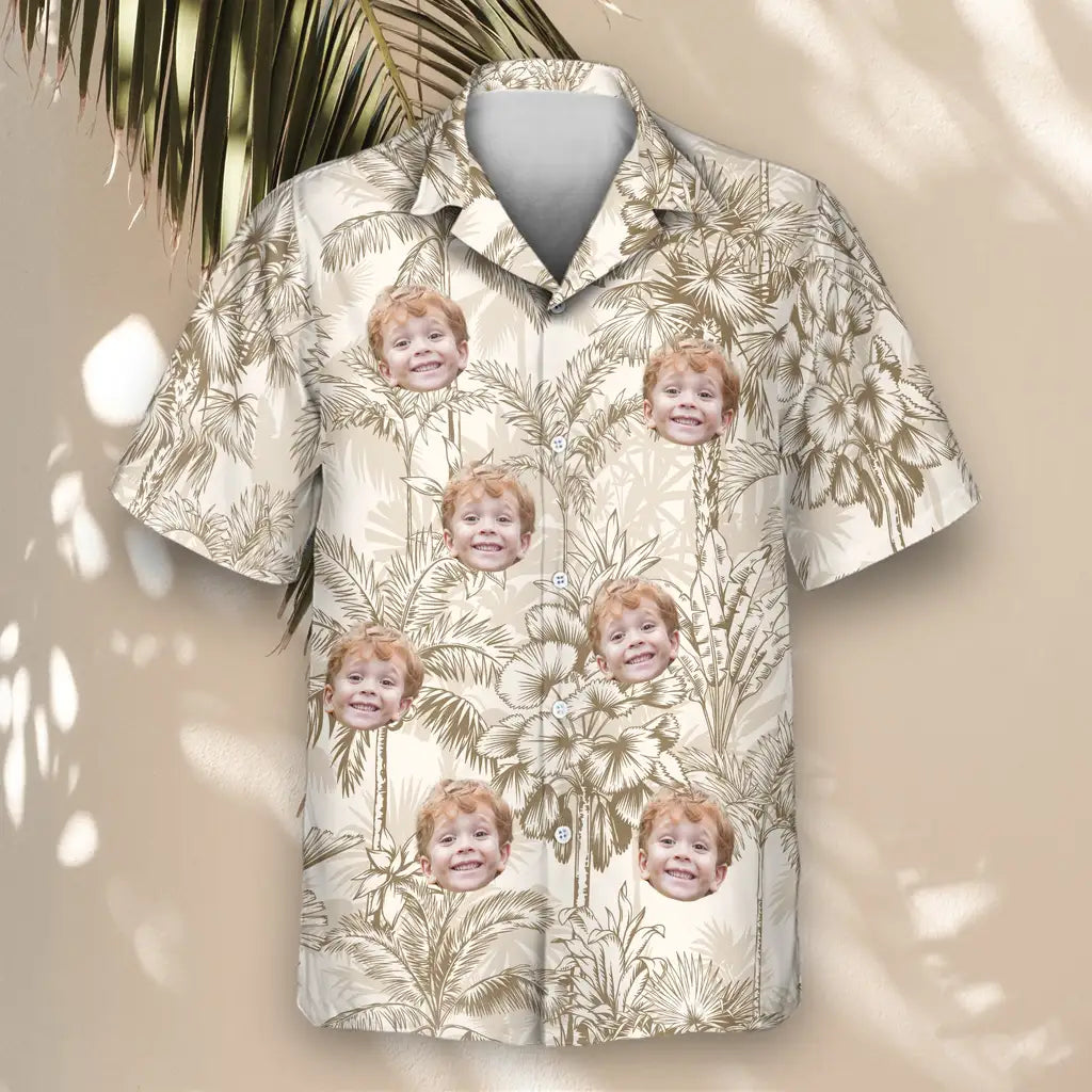 Custom Face &amp; Logo Beige Island Breeze Hawaiian Shirt | Unique Summer Beach Gift for Men