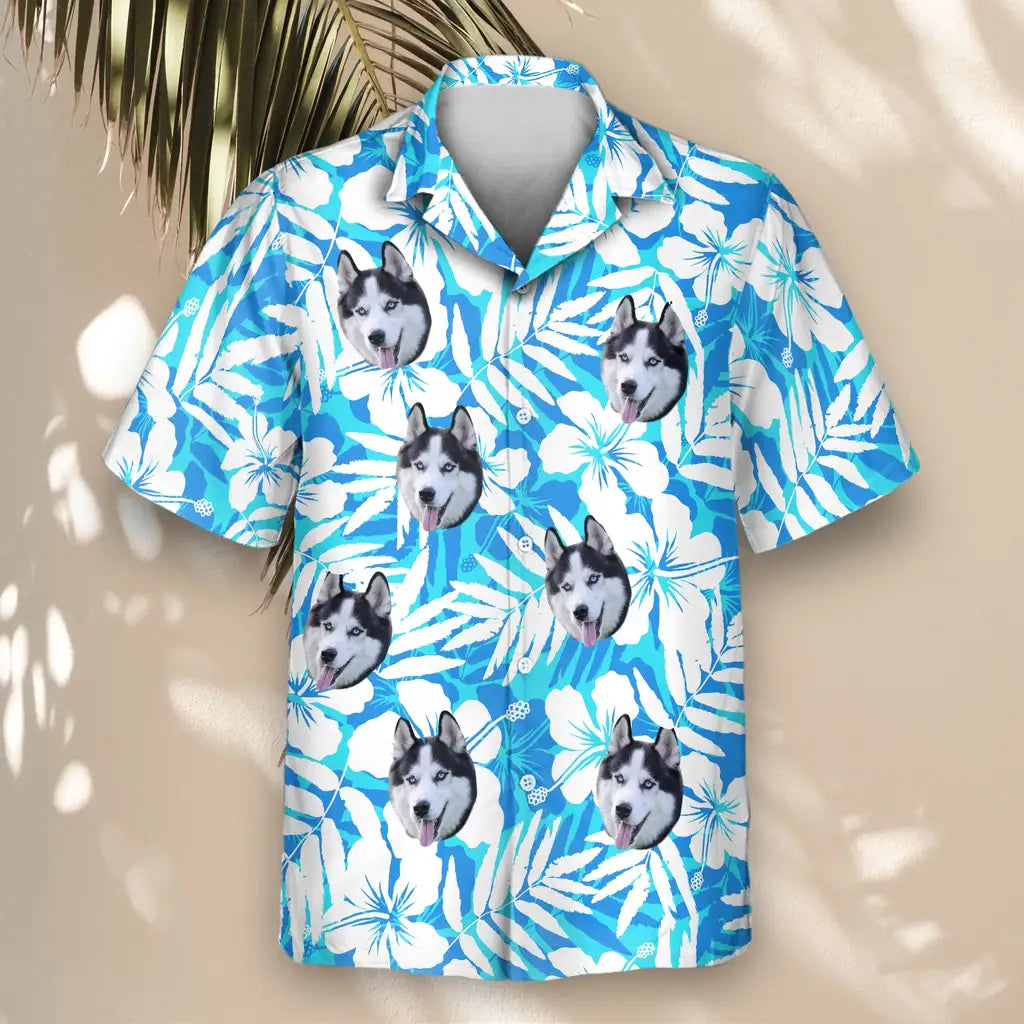 Custom Face &amp; Logo Blue Hibiscus Breeze Hawaiian Shirt | Custom Gift for Beach Vacation &amp; Cruises