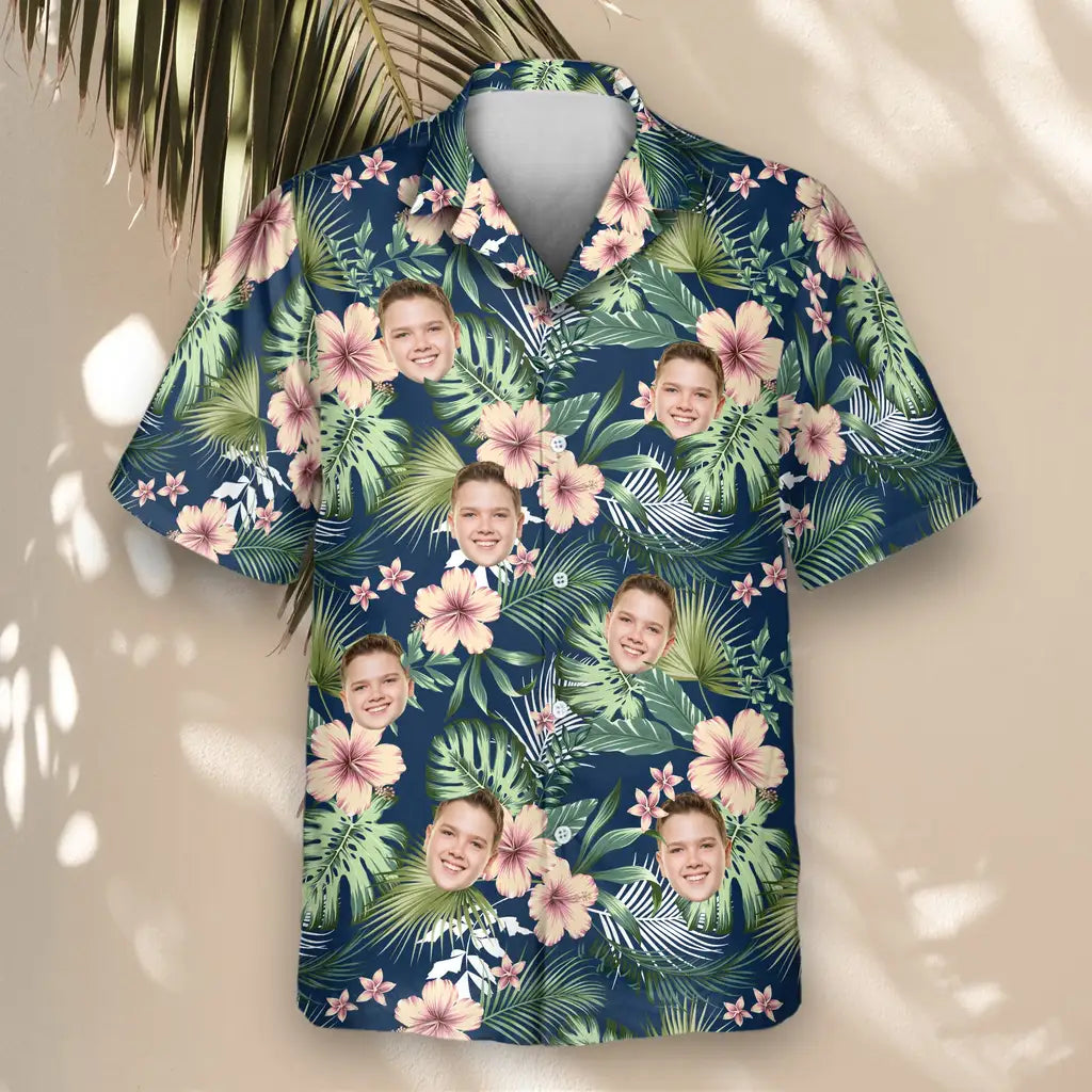 Custom Face &amp; Logo Botanical Tropical Florals Hawaiian Shirt | Custom Gift for Beach Vacation &amp; Cruises
