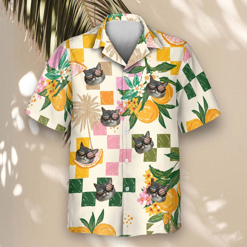 Custom Face &amp; Logo Citrus Splash Hawaiian Shirt | Fresh Summer Fruit Lover Gift