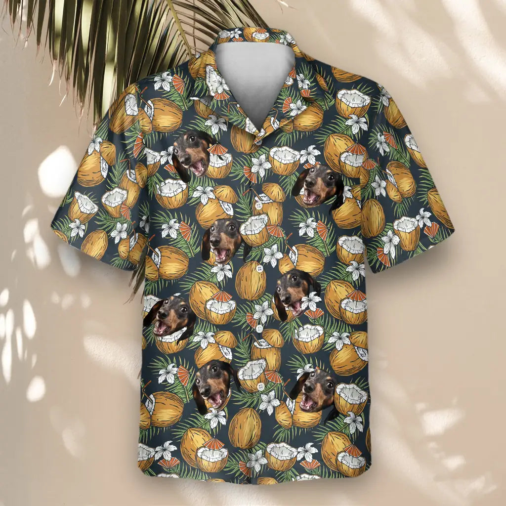 Custom Face &amp; Logo Coconut Paradise Cocktail Hawaiian Shirt | Fresh Summer Fruit Lover Gift