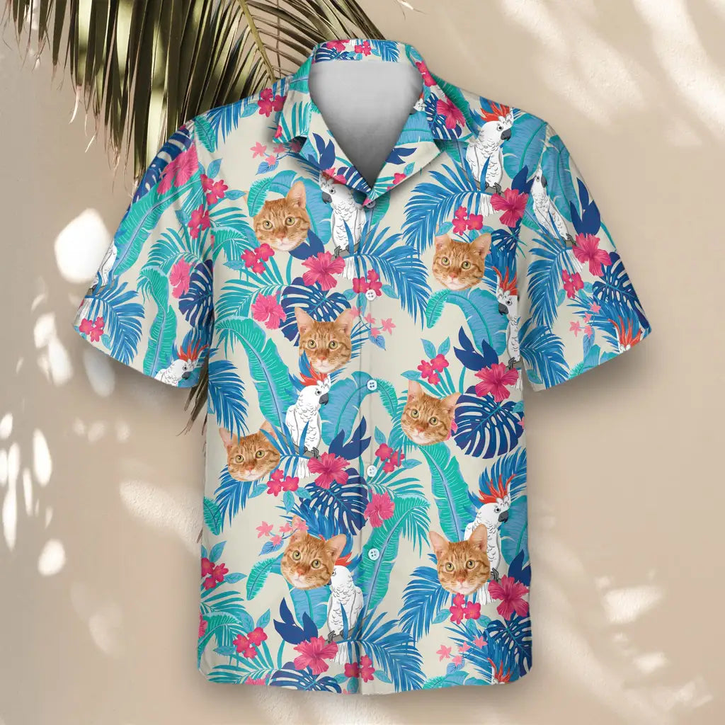 Custom Face &amp; Logo Exotic Cockatoo Paradise Hawaiian Shirt | Unique Gift for Wildlife Lovers