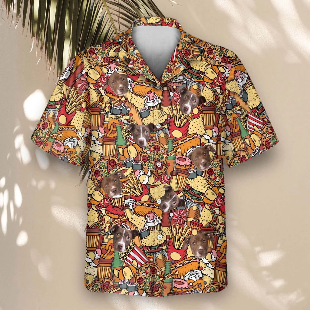 Custom Face &amp; Logo Fast Food Party Hawaiian Shirt | Unique Summer Beach Gift for Men