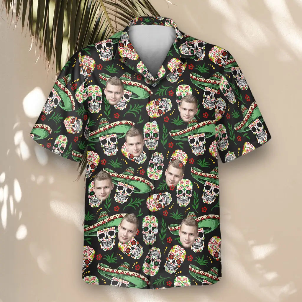 Custom Face &amp; Logo Fiesta Skull Vibes Hawaiian Shirt | Great for Themed Parties &amp; Group Events