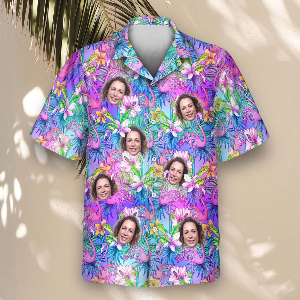 Custom Face &amp; Logo Flamingo Breeze Hawaiian Shirt | Custom Gift for Beach Vacation &amp; Cruises
