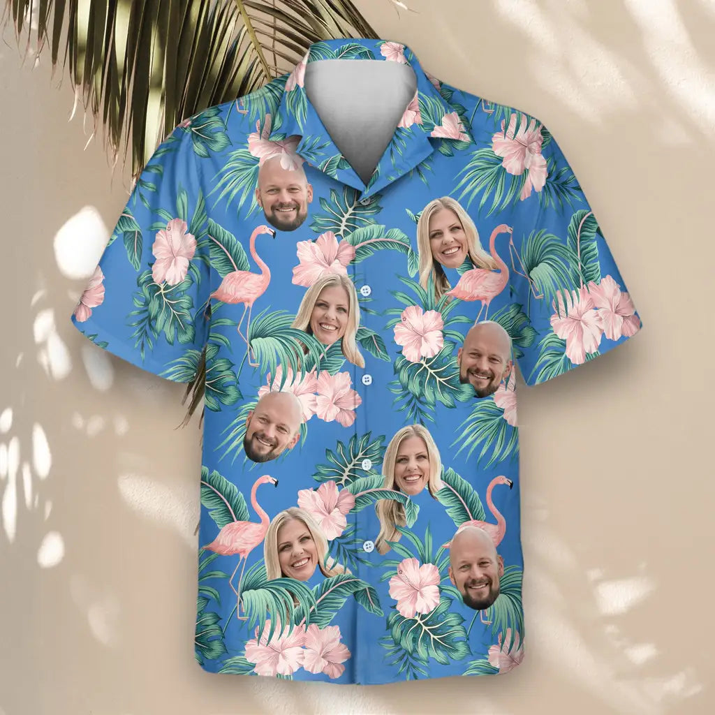 Custom Face &amp; Logo Flamingo Paradise Hawaiian Shirt | Custom Gift for Beach Vacation &amp; Cruises