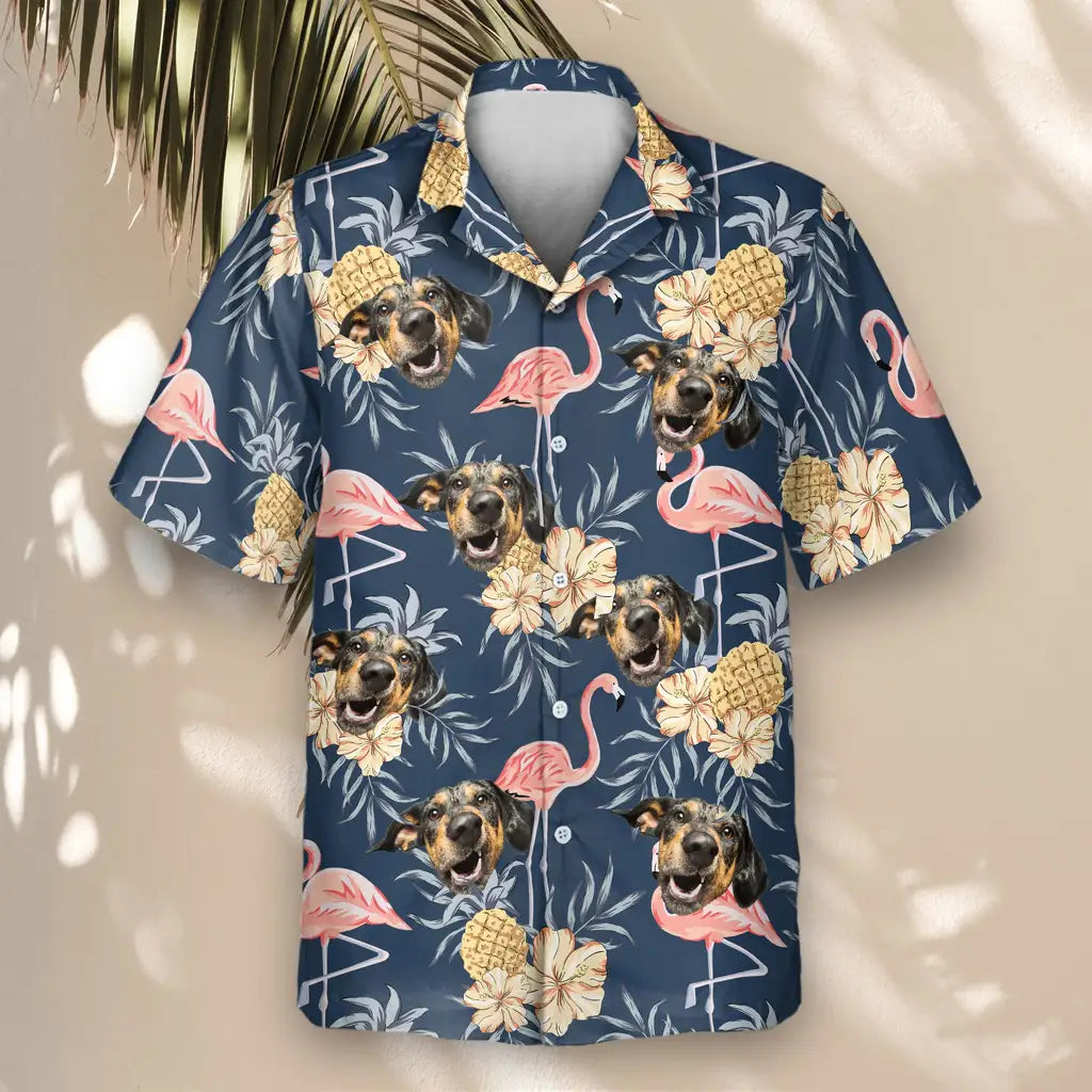 Custom Face &amp; Logo Flamingo &amp; Pineapple Paradise Hawaiian Shirt | Custom Gift for Beach Vacation &amp; Cruises