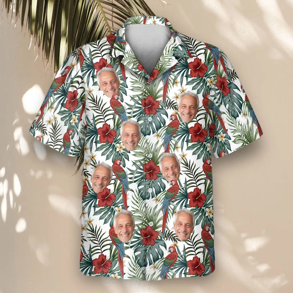 Custom Face &amp; Logo Floral Macaw Magic Hawaiian Shirt | Custom Gift for Beach Vacation &amp; Cruises