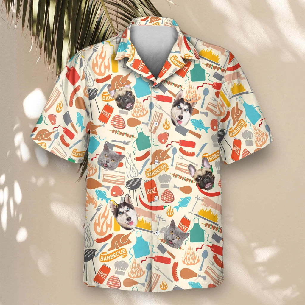 Custom Face &amp; Logo Grill Master Party Hawaiian Shirt | Perfect Backyard BBQ &amp; Summer Gathering