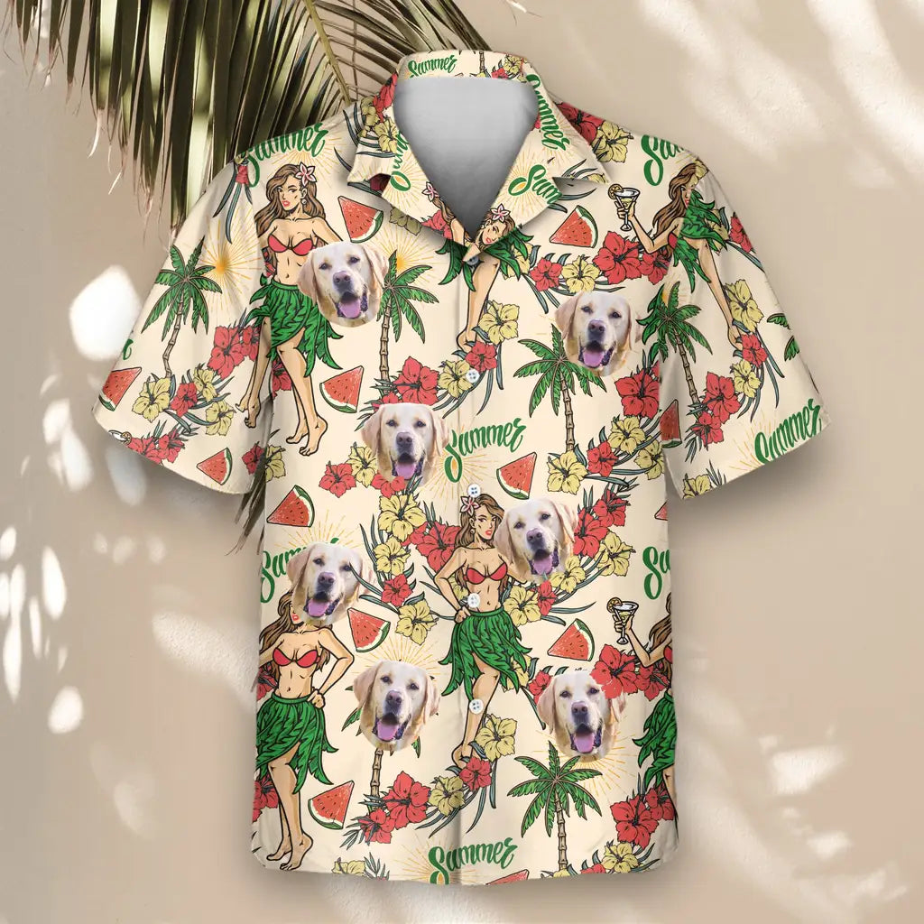 Custom Face &amp; Logo Island Party Vibes Hawaiian Shirt | Unique Summer Beach Gift for Men