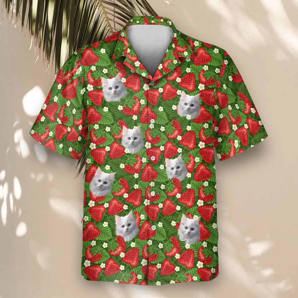 Custom Face &amp; Logo Juicy Strawberry Tropics Hawaiian Shirt | Fresh Summer Fruit Lover Gift