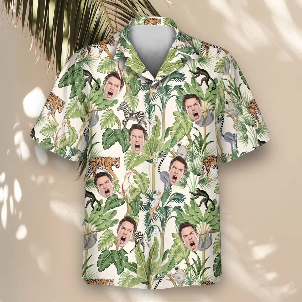 Custom Face &amp; Logo Jungle Jamboree Hawaiian Shirt | Unique Gift for Wildlife Lovers