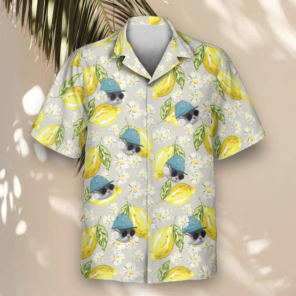 Custom Face &amp; Logo Lemon Grove Vibes Hawaiian Shirt | Fresh Summer Fruit Lover Gift