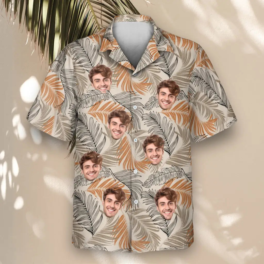 Custom Face &amp; Logo Lush Tropical Foliage Hawaiian Shirt | Unique Summer Beach Gift for Men
