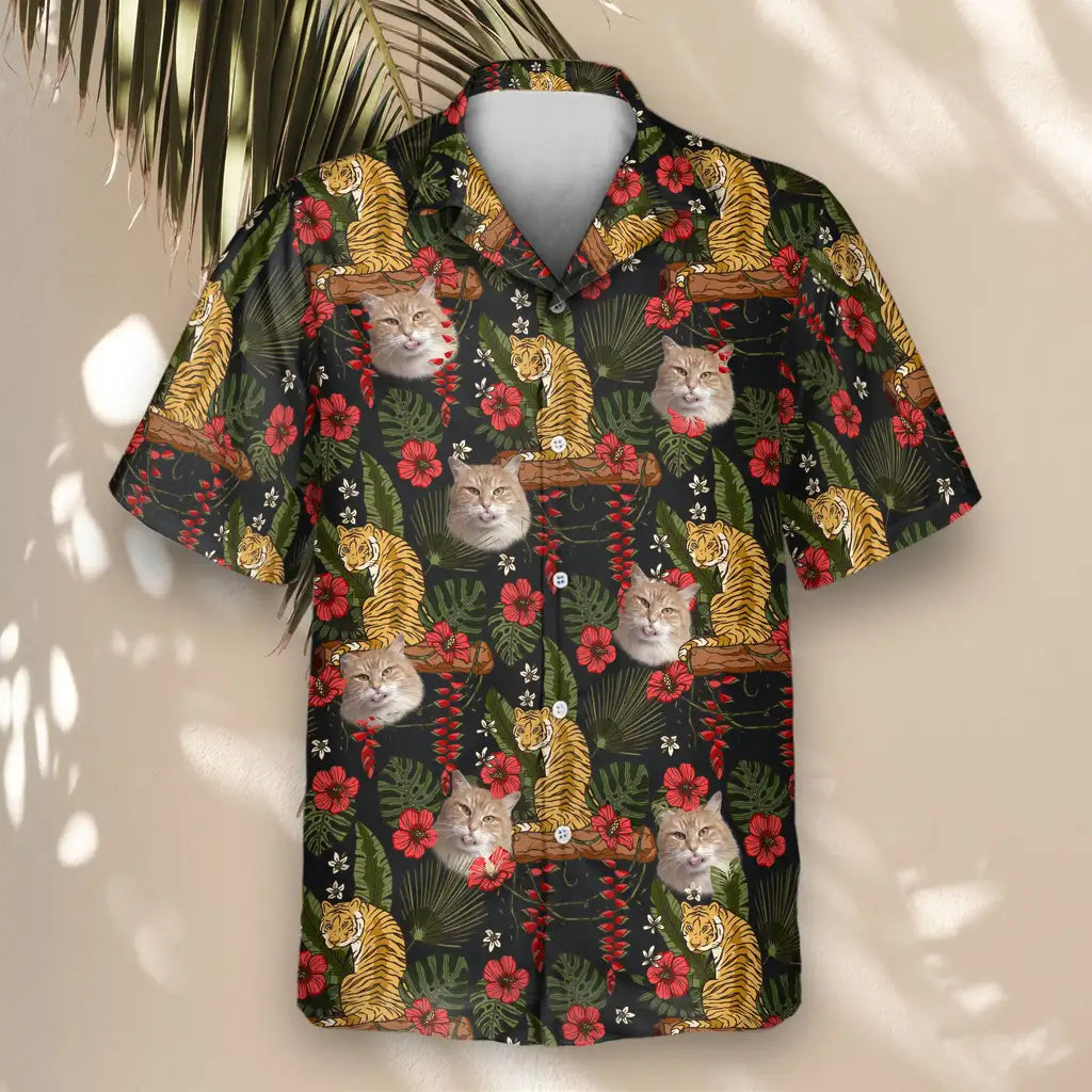 Custom Face &amp; Logo Majestic Jungle Tiger Hawaiian Shirt | Unique Gift for Wildlife Lovers