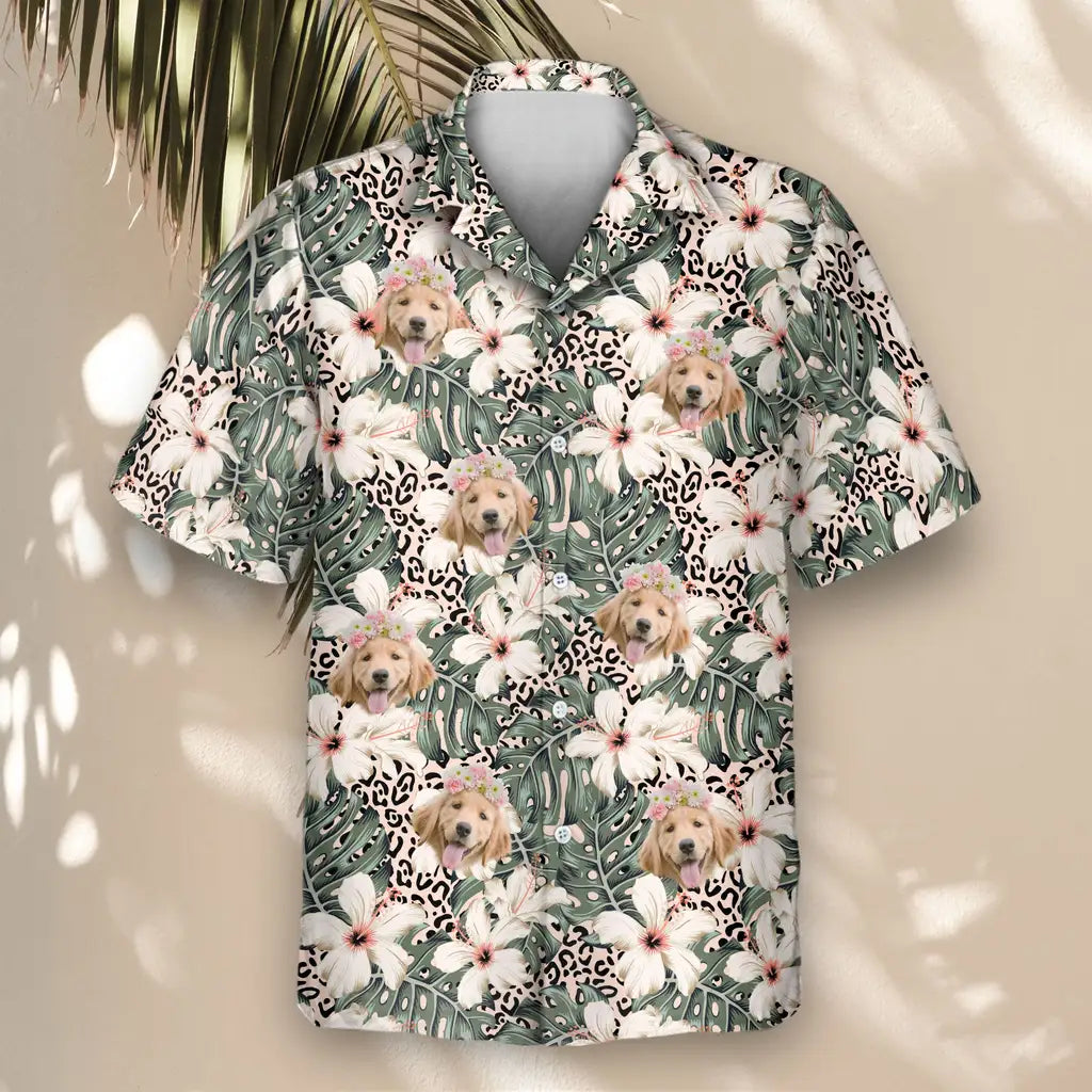 Custom Face &amp; Logo Monstera &amp; Hibiscus Dream Hawaiian Shirt | Custom Gift for Beach Vacation &amp; Cruises