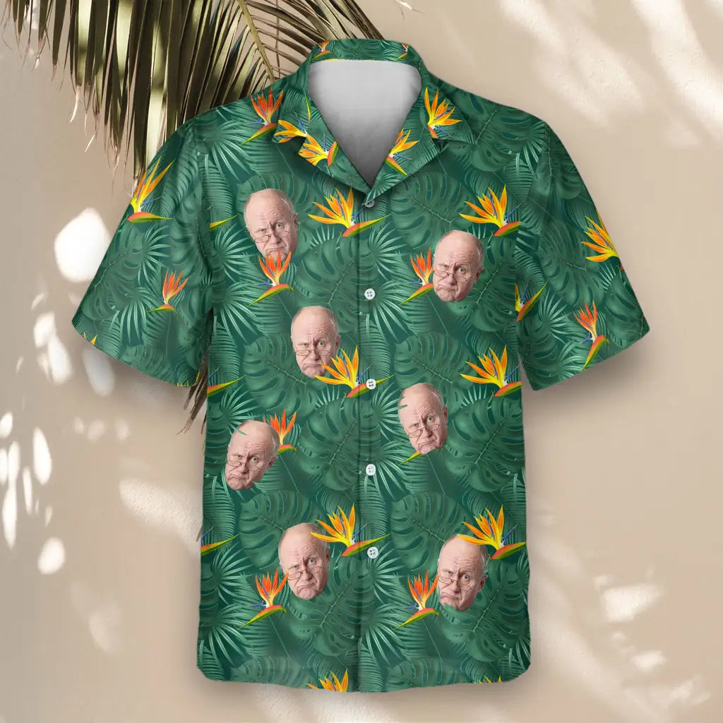 Custom Face &amp; Logo Monstera &amp; Paradise Hawaiian Shirt | Custom Gift for Beach Vacation &amp; Cruises