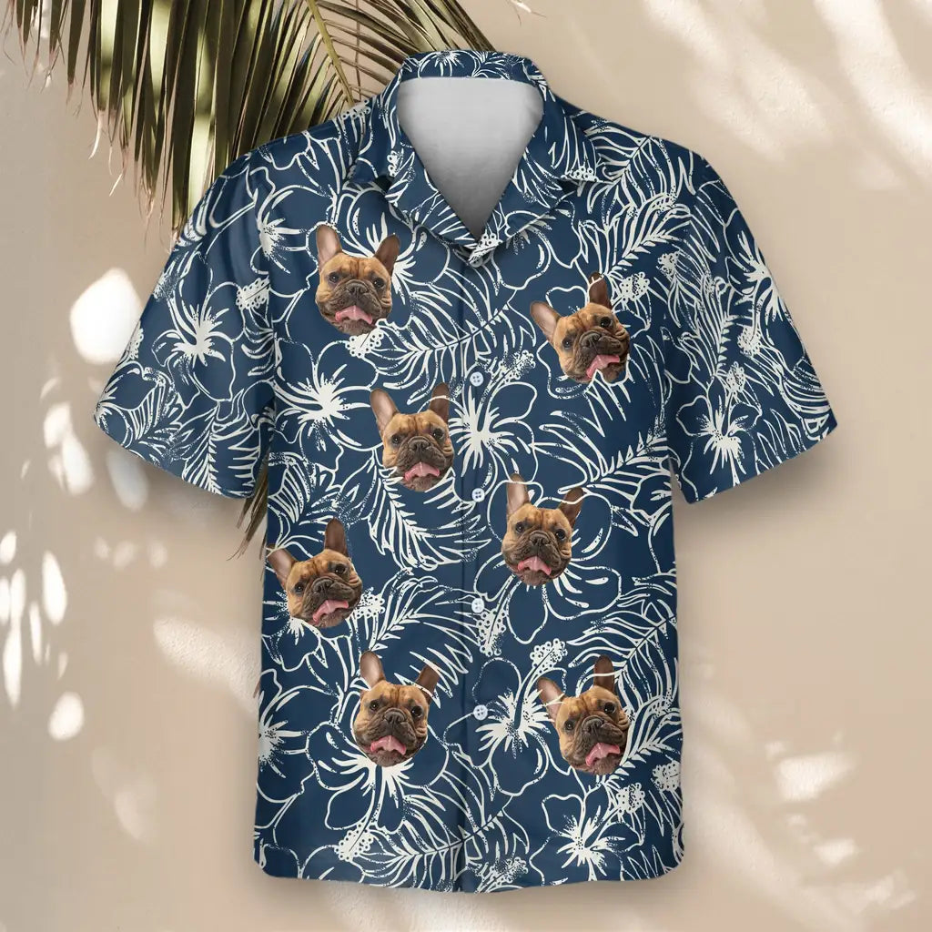 Custom Face &amp; Logo Navy Hibiscus Paradise Hawaiian Shirt | Unique Summer Beach Gift for Men