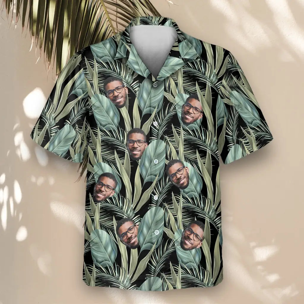 Custom Face &amp; Logo Palm Grove Hawaiian Shirt | Unique Summer Beach Gift for Men