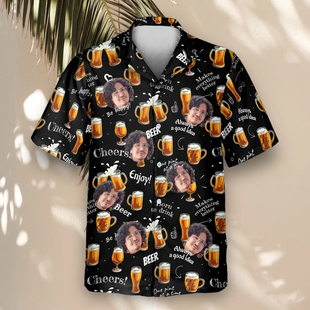 Custom Face &amp; Logo Raise A Toast Hawaiian Shirt | Unique Summer Beach Gift for Men