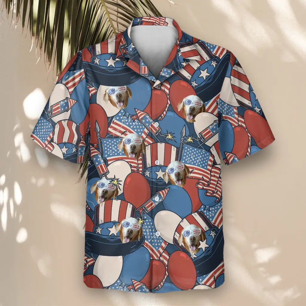 Custom Face &amp; Logo Retro American Patriotism Hawaiian Shirt | Perfect Vacation &amp; Tropical Party Wear